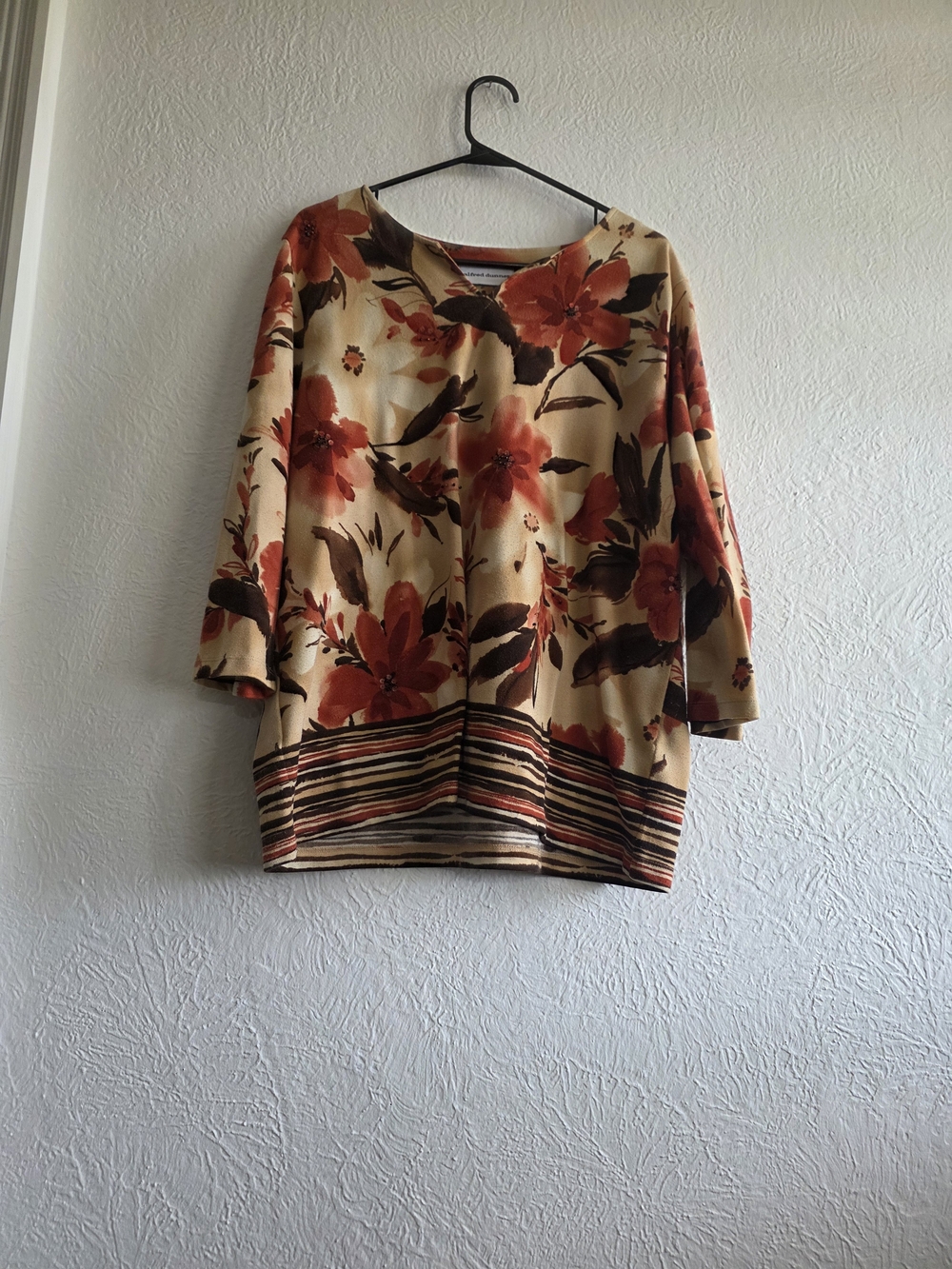 Alfred Dunner Cream and Rust Floral Boatneck Top